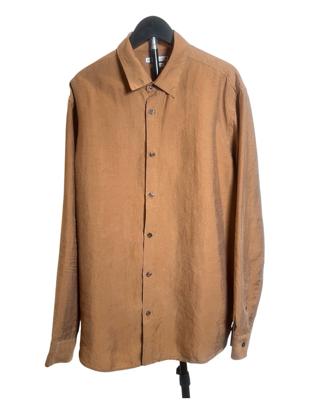 ZARA Regular Fit Terracotta Tan Lightweight Lyocell Button Down Shirt - Size L